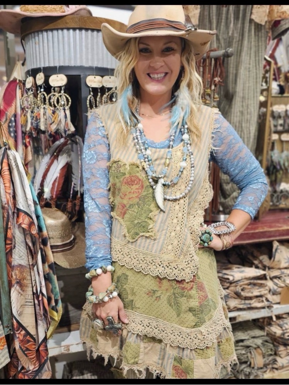 Vintage-Inspired Sage Floral Patchwork Dress